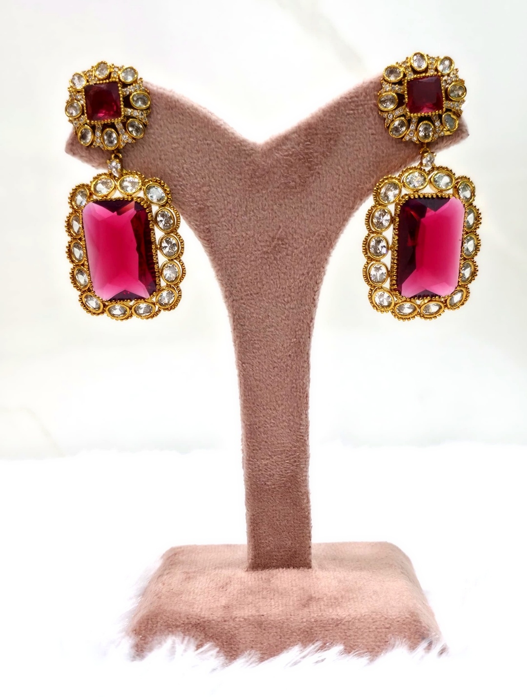 Crimson Royalty: Statement Emerald-Cut Ruby Drop Earrings