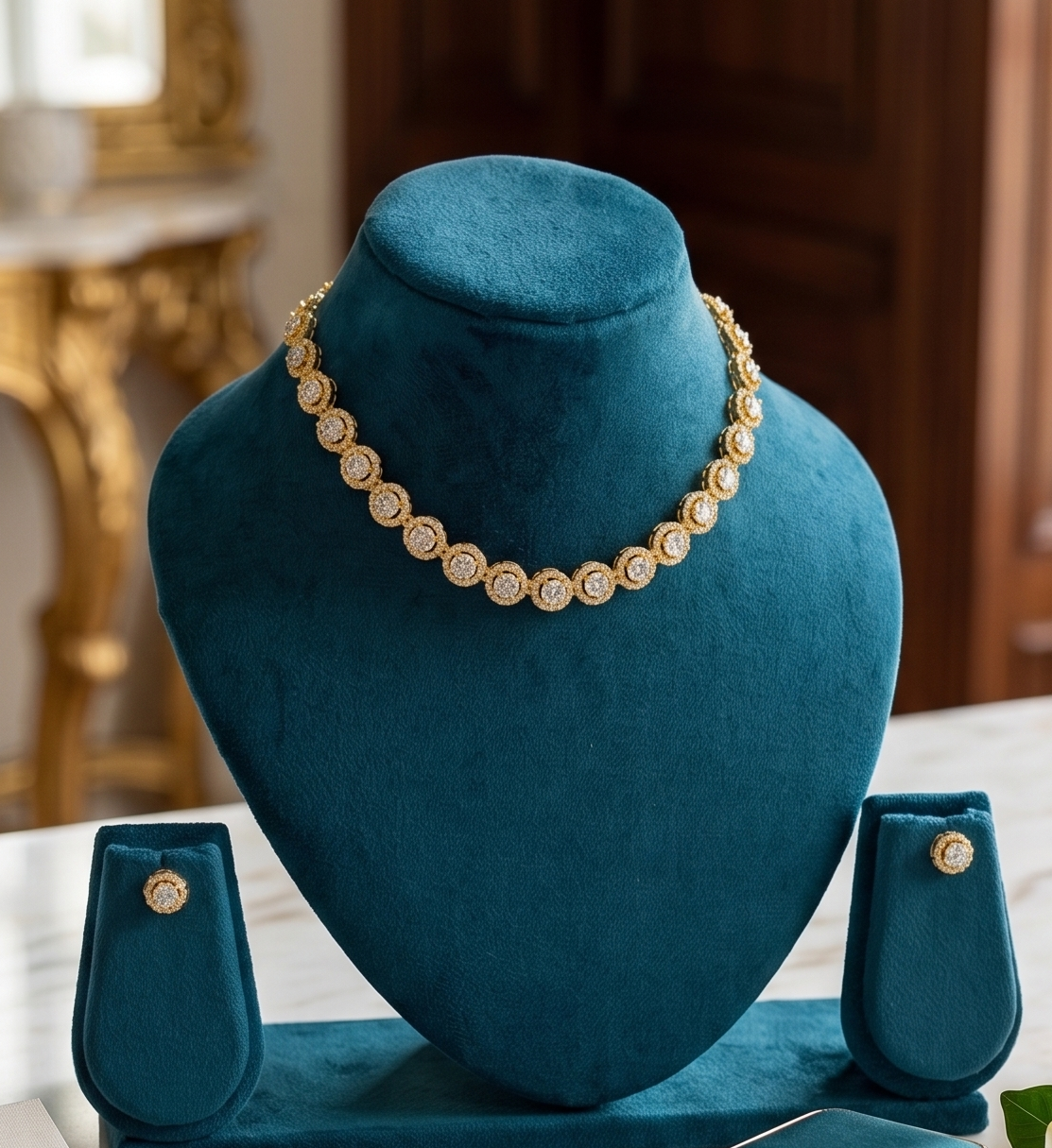 Gold & Crystal Necklace Set NEC-007