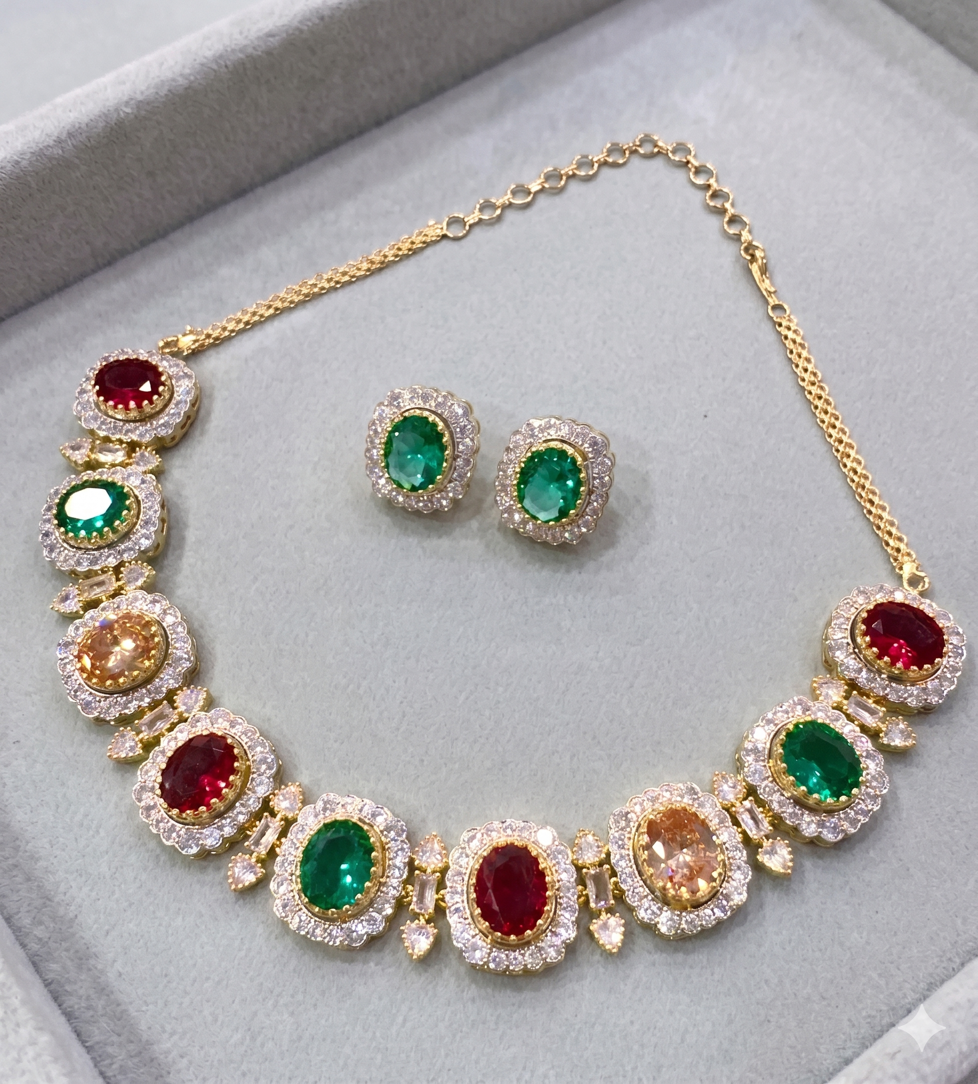 Elegant Gemstone Choker Necklace Set Multi-Stone  NEC-001