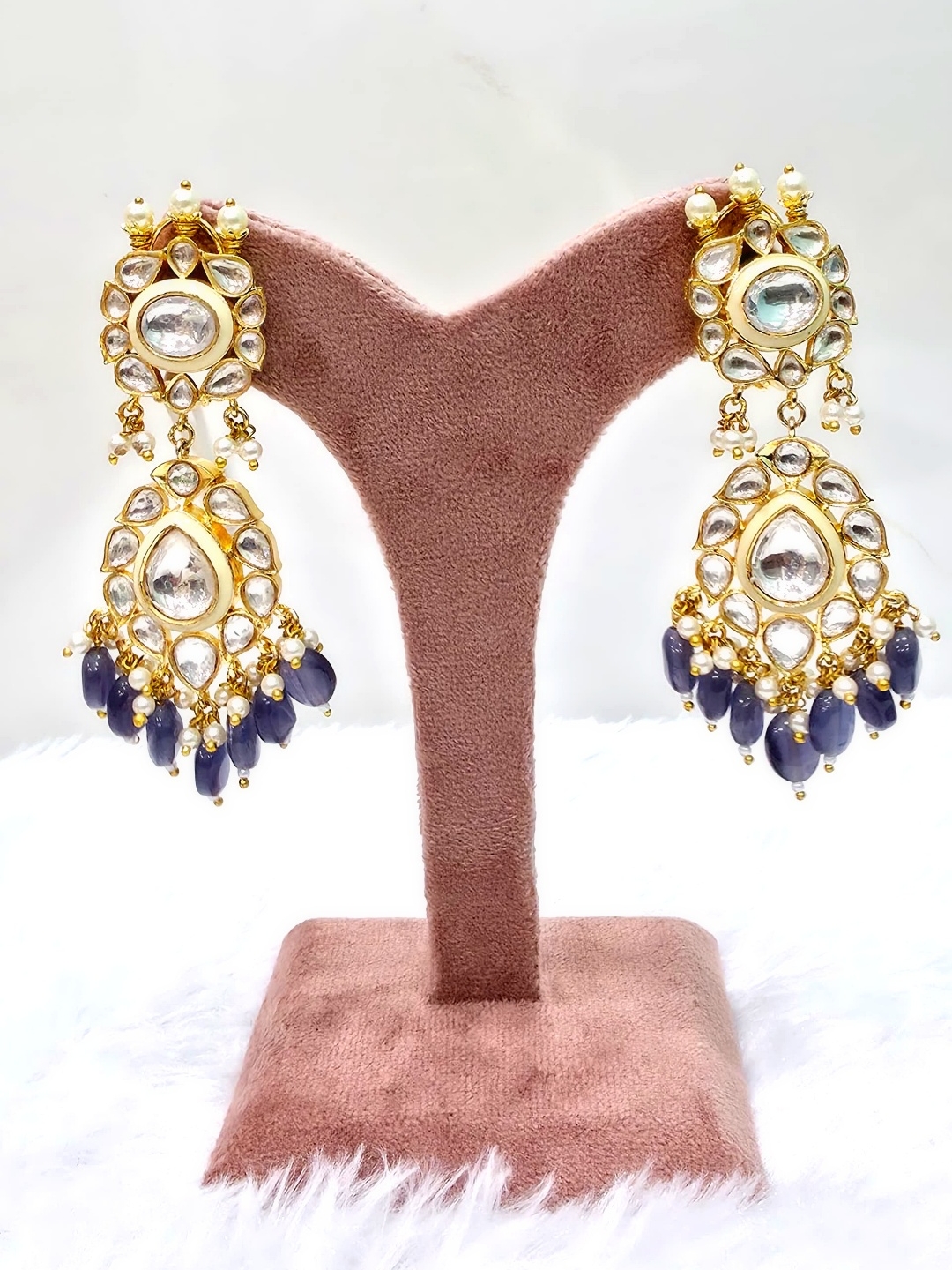 Kundan Statement Drop Earrings Blue