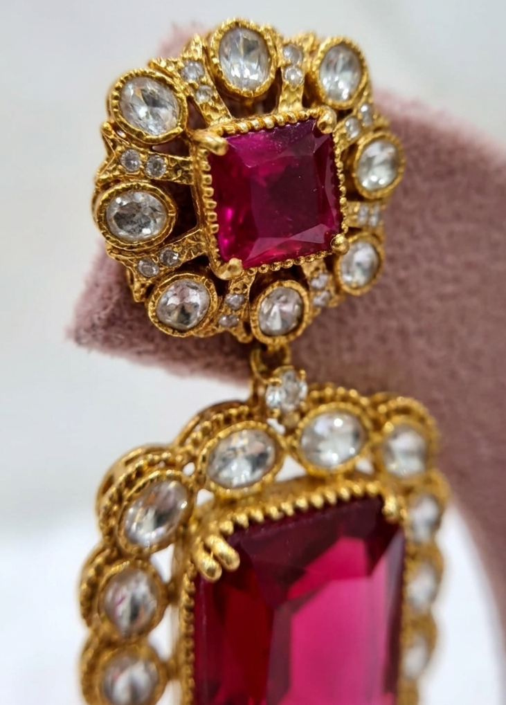 Crimson Royalty: Statement Emerald-Cut Ruby Drop Earrings