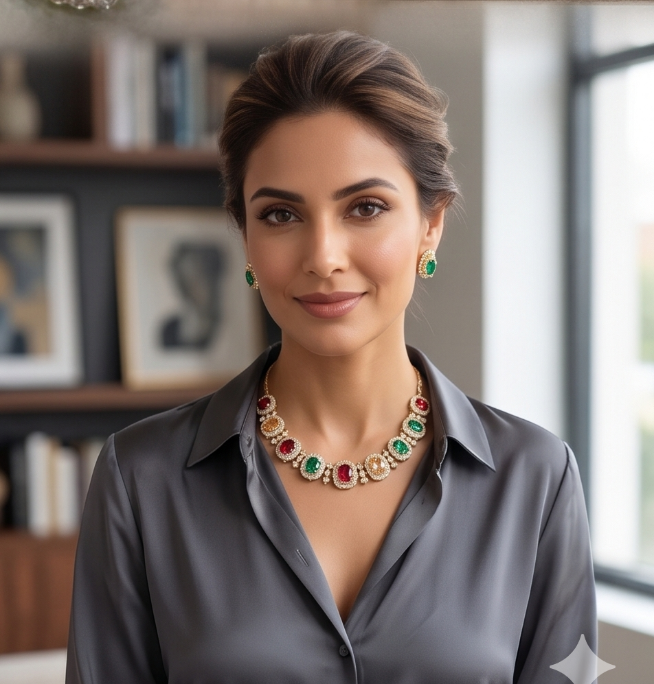 Elegant Gemstone Choker Necklace Set Multi-Stone  NEC-001