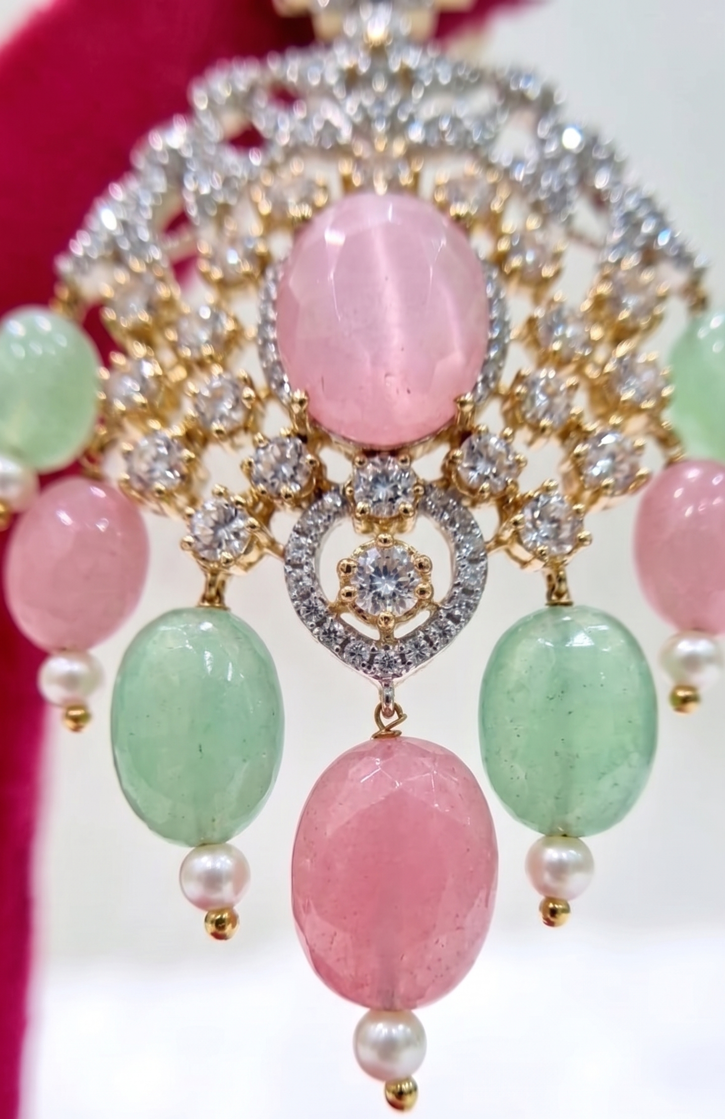 Elysian Blush & Mint Statement Crystal Chandbali Earrings