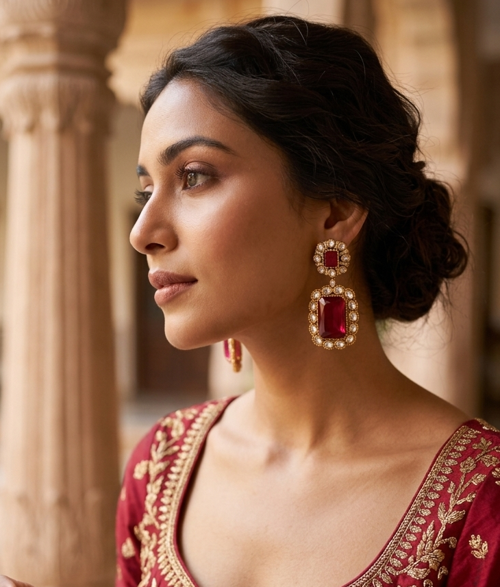 Crimson Royalty: Statement Emerald-Cut Ruby Drop Earrings