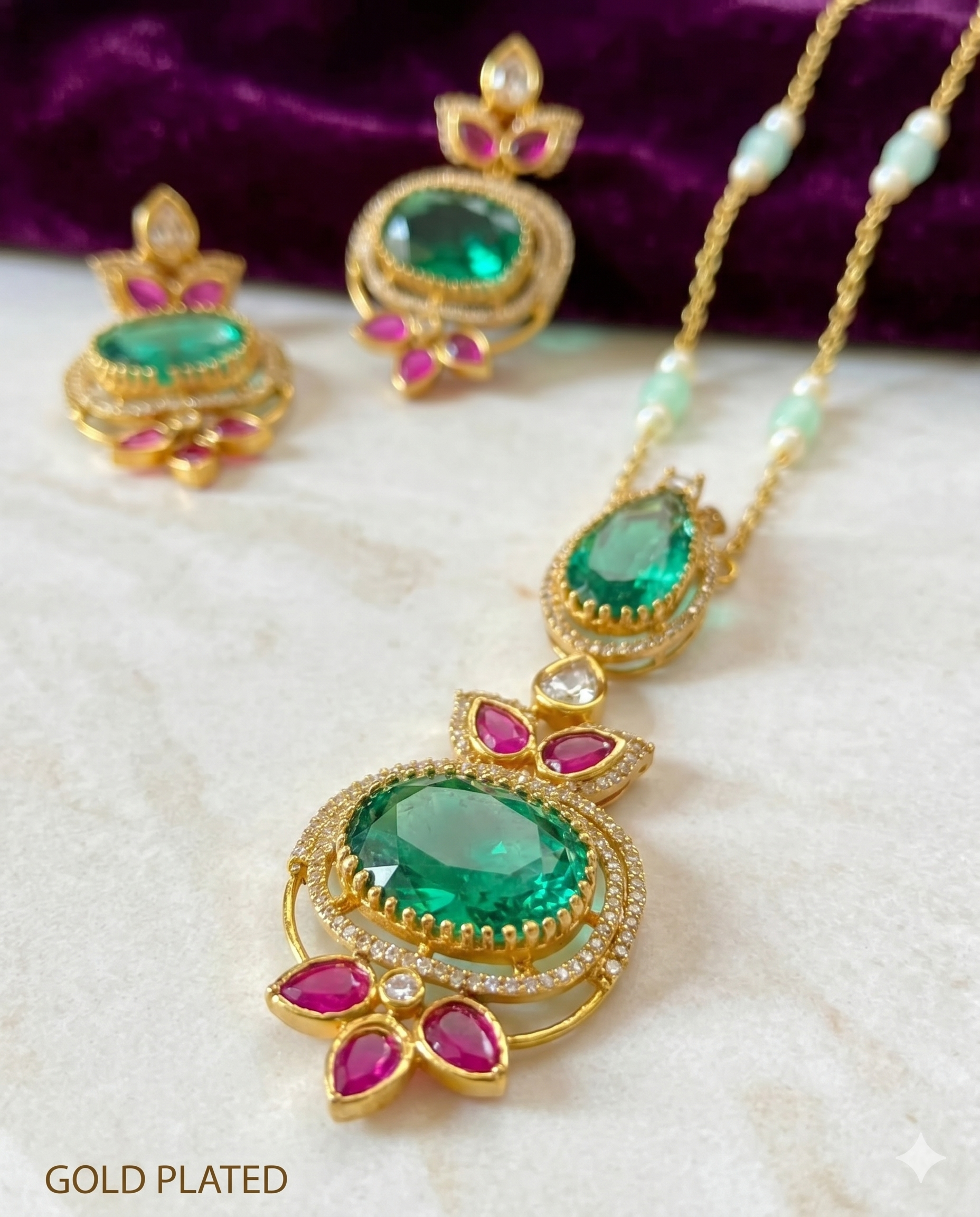 Mint & Pink Designer Necklace Set NEC-002