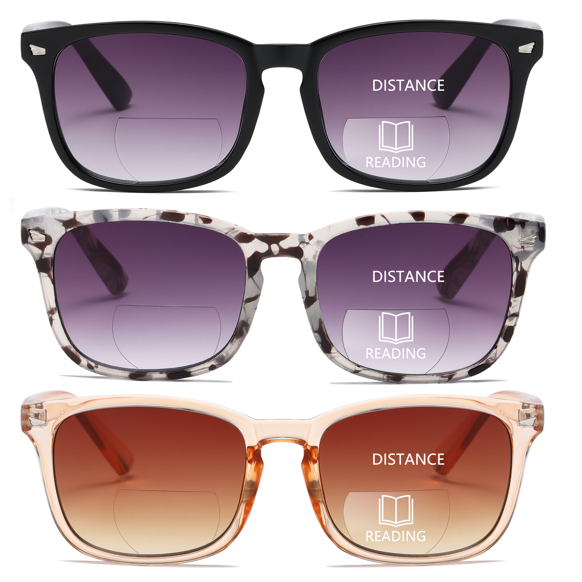 Bifocal Sunglasses For Women Classic Retro Reading Sunglasses 3 Pack UV400 Sun Readers Glasses With Metal Spring +1.5