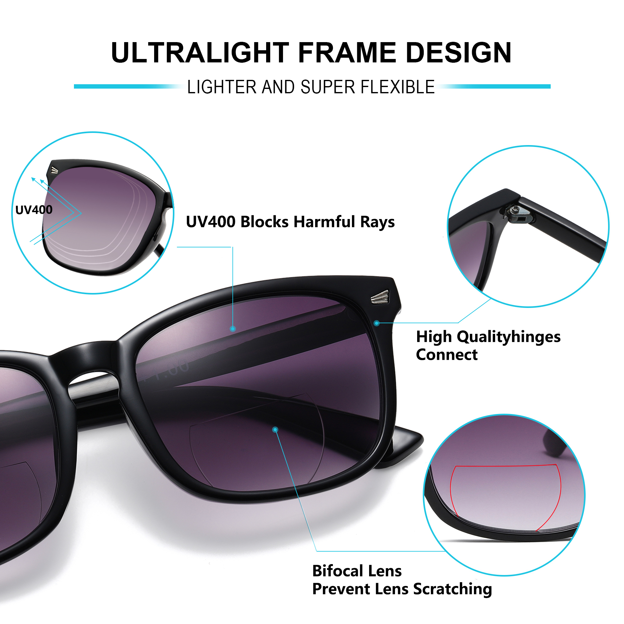 Bifocal Sunglasses For Women Classic Retro Reading Sunglasses 3 Pack UV400 Sun Readers Glasses With Metal Spring +1.5