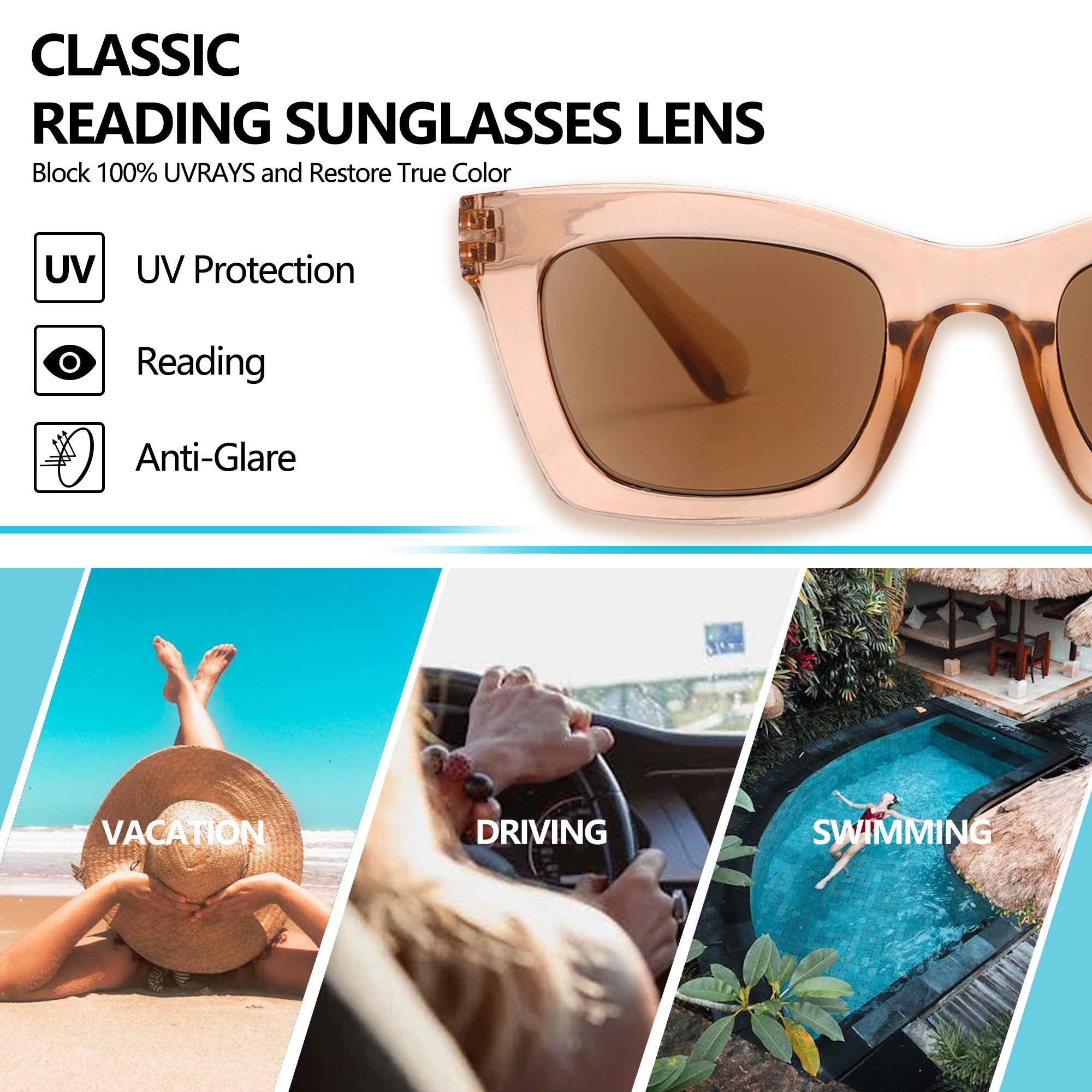 Reader Sunglasses 3 Pack Reading Sunglasses for women Stylis Style UV400 Full Lens Outdoor Reader Spring Hinge +1.5