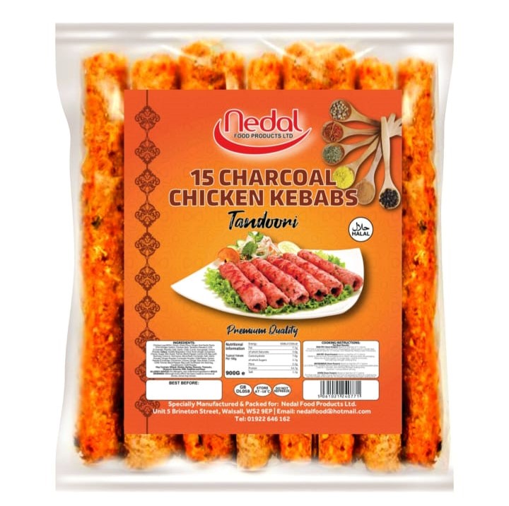 Nedal 15 Charcoal Chicken Kebabs – Tandoori (800g)