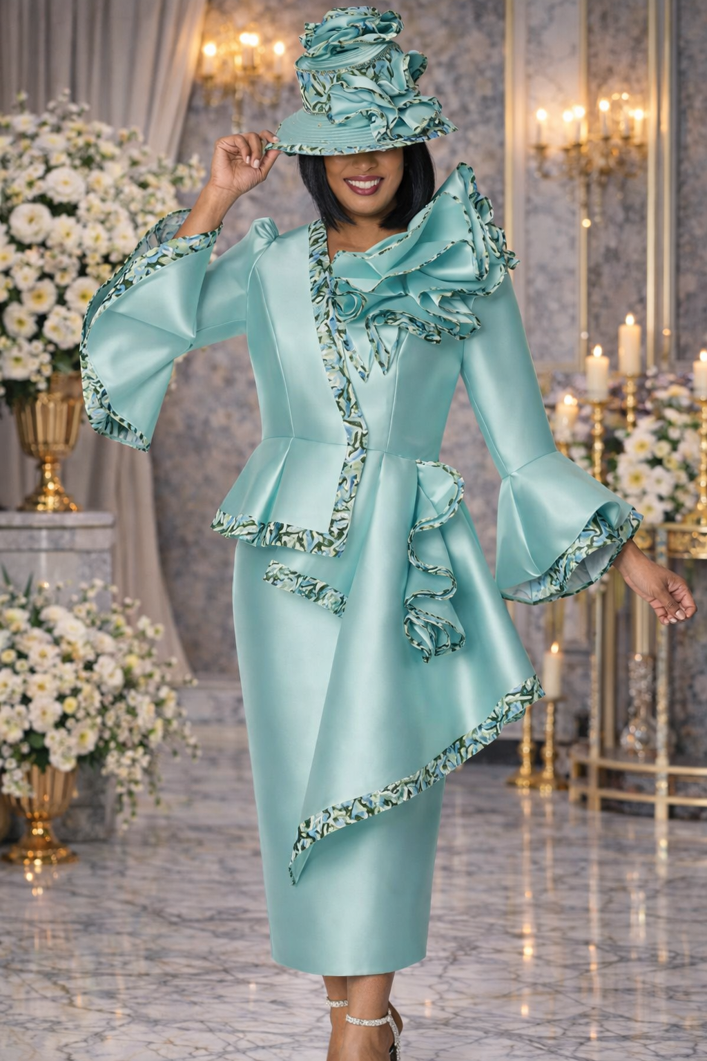 Elegant Mint Floral Occasion Dress