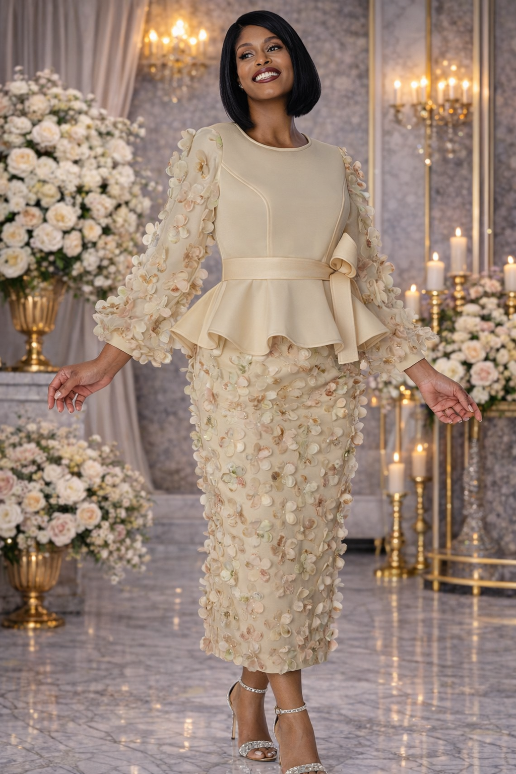 Elegant Floral Peplum Dress