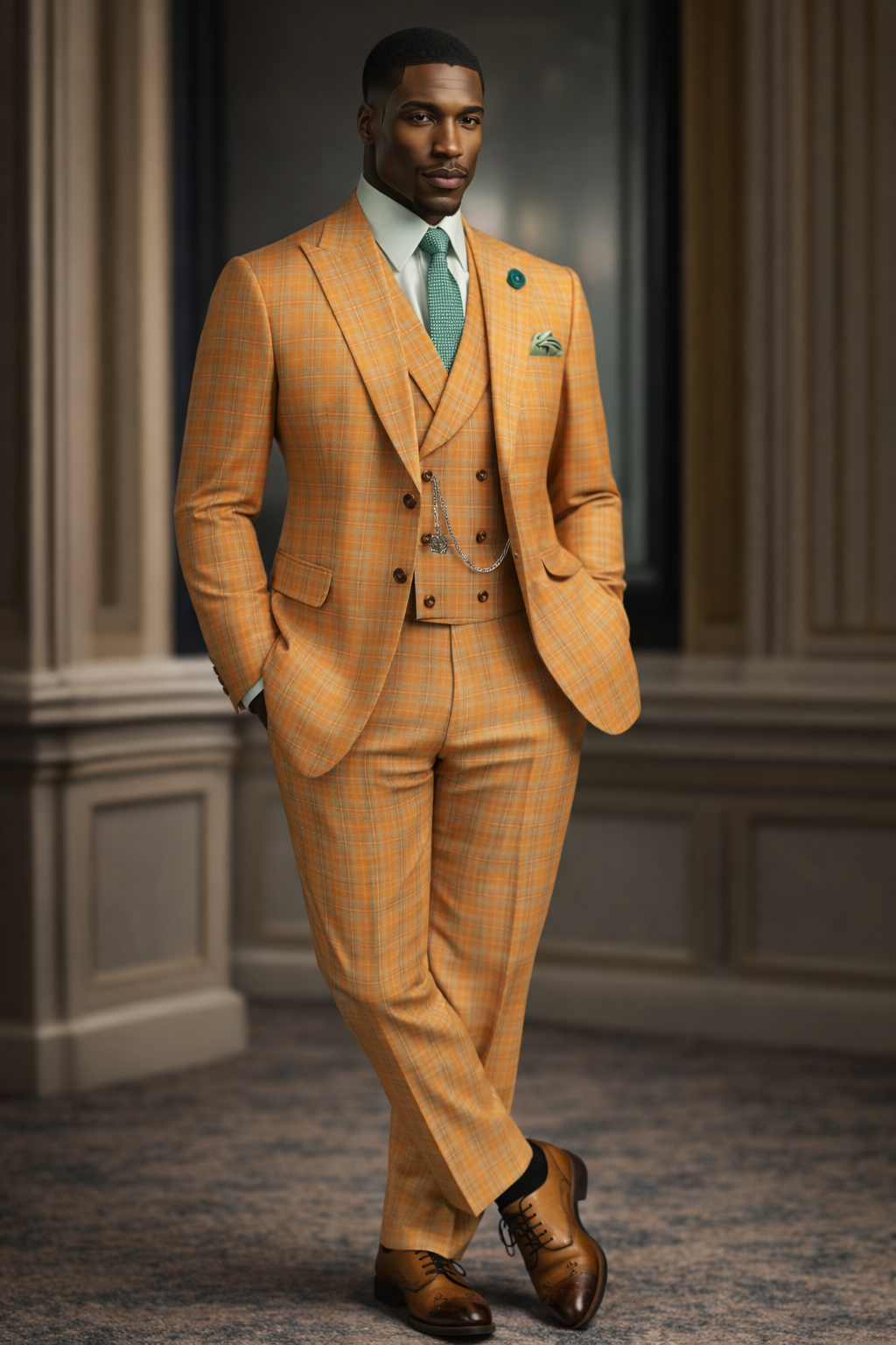 Orange Checkered Three-Piece Suit