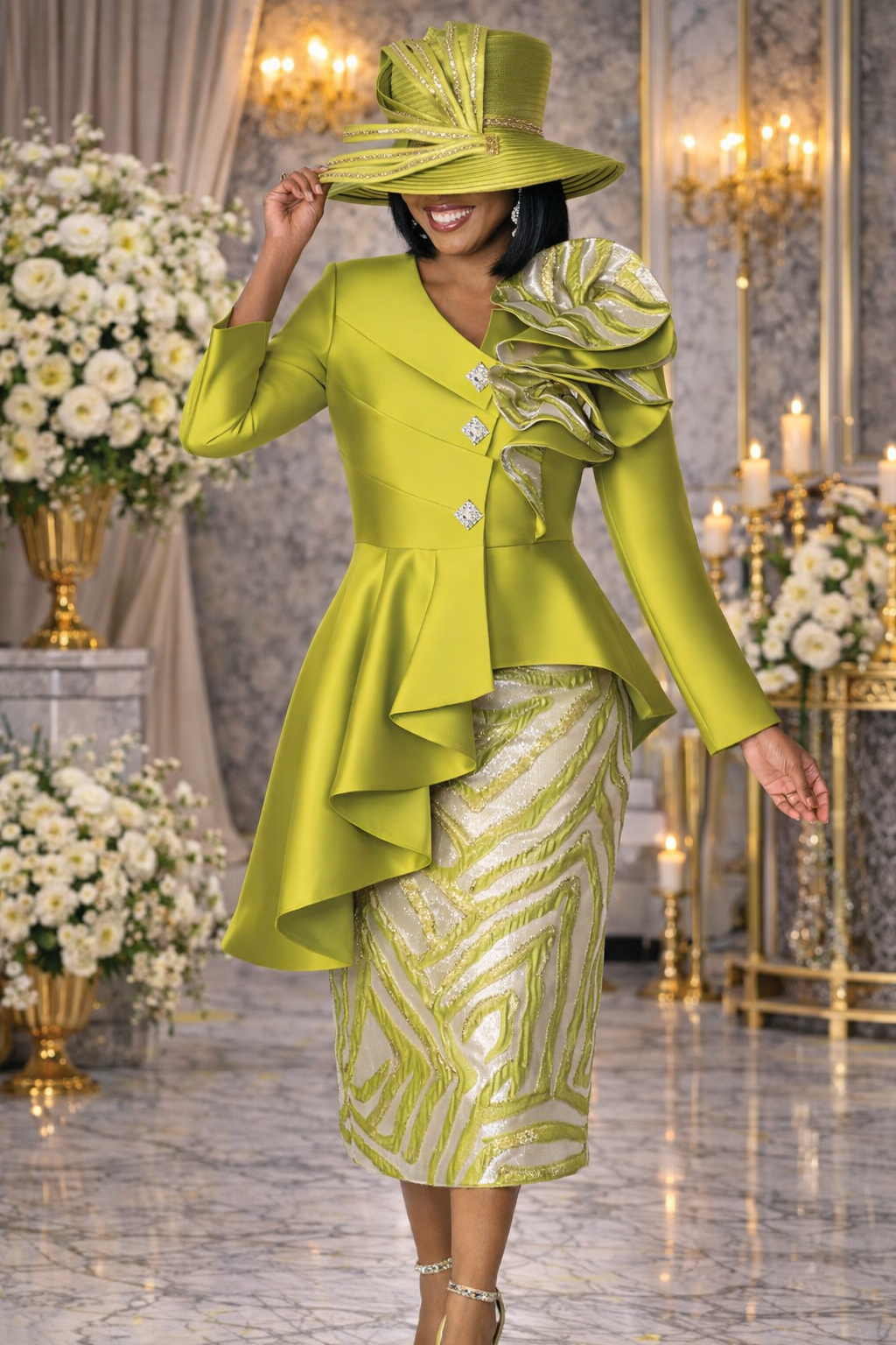 Elegant Lime Green Church Suit