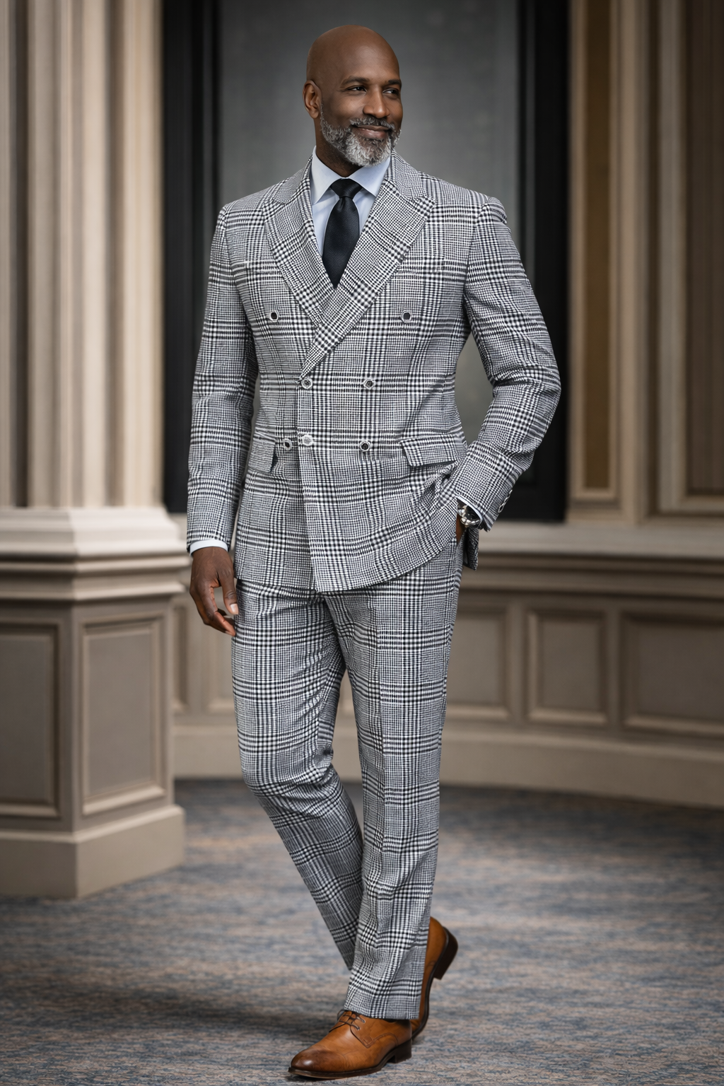 Men's Checkered Double-Breasted Suit