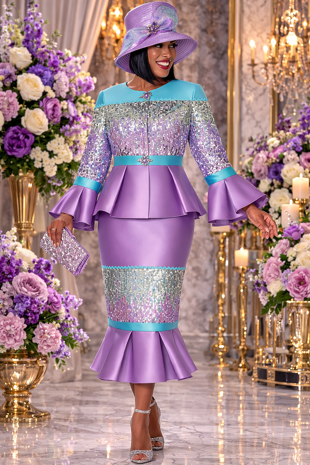 Lavender Sequin Peplum Suit