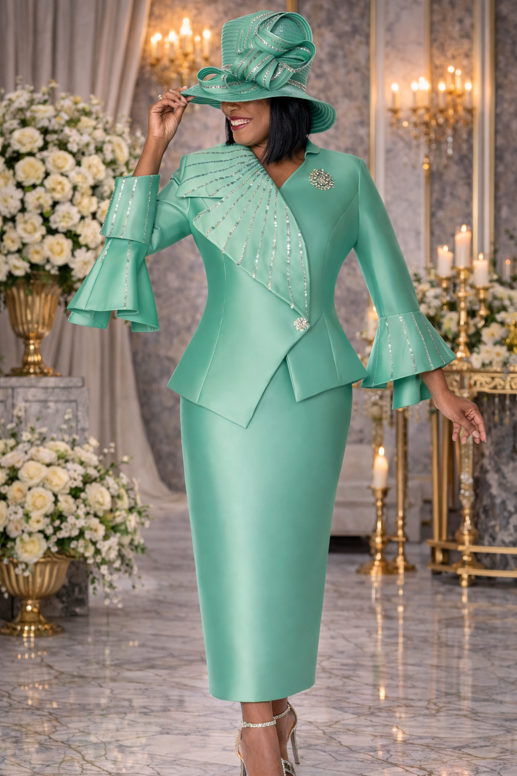 Elegant Mint Green Church Suit