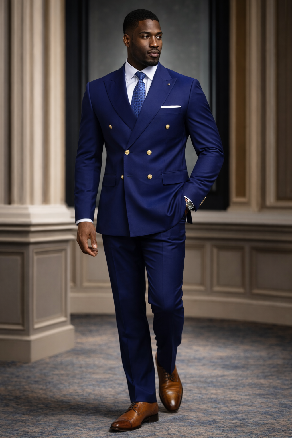 Elegant Navy Double-Breasted Suit