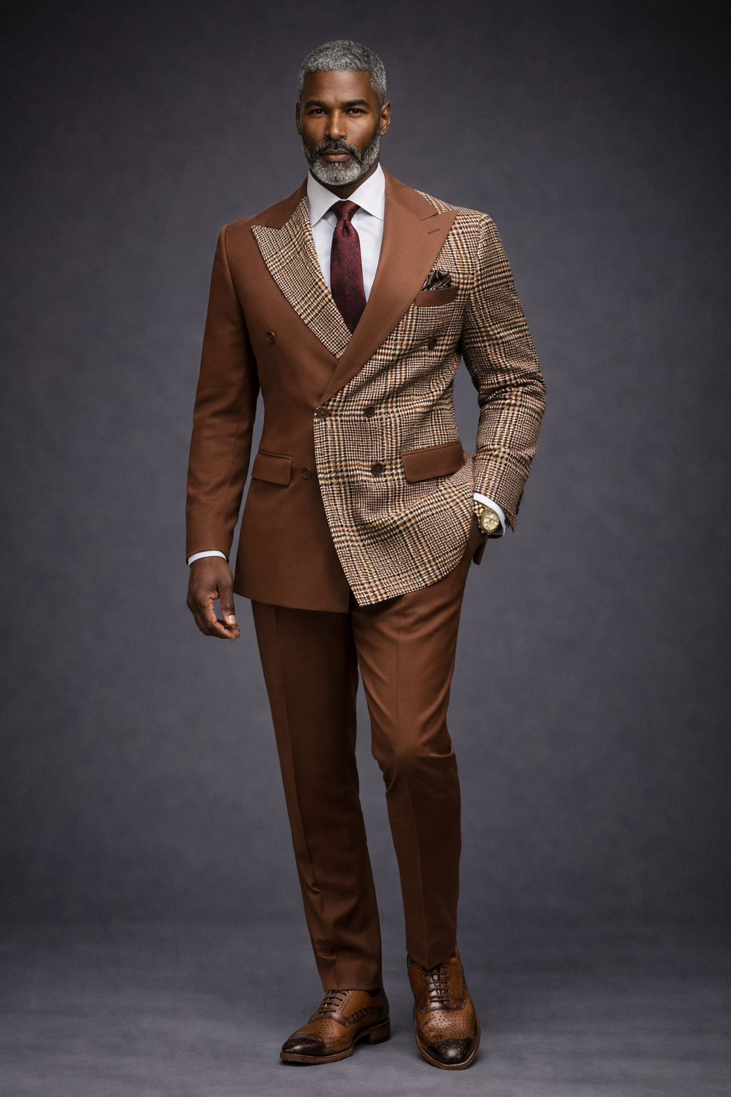 Men's Brown Patchwork Suit