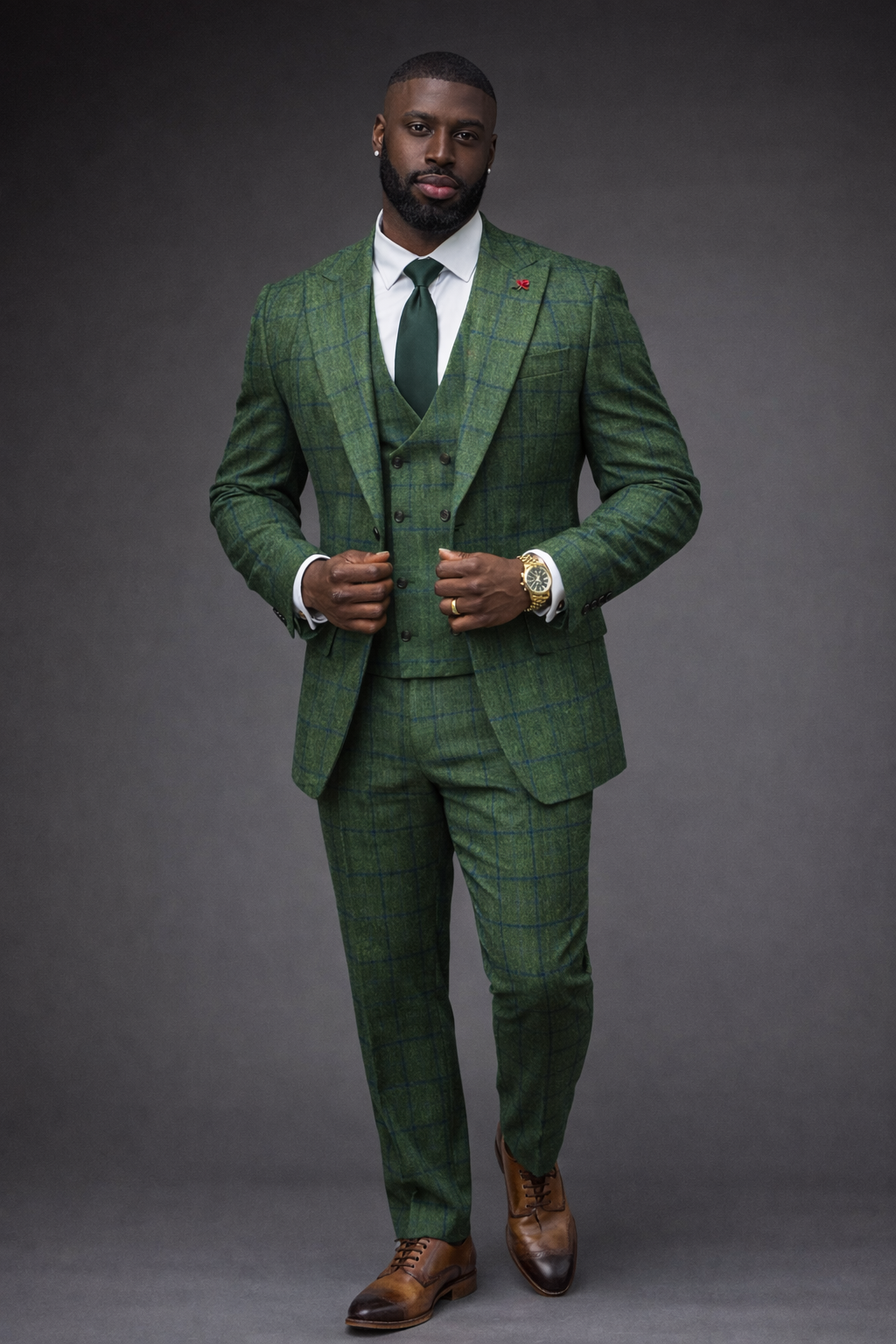 Green Plaid Three-Piece Suit