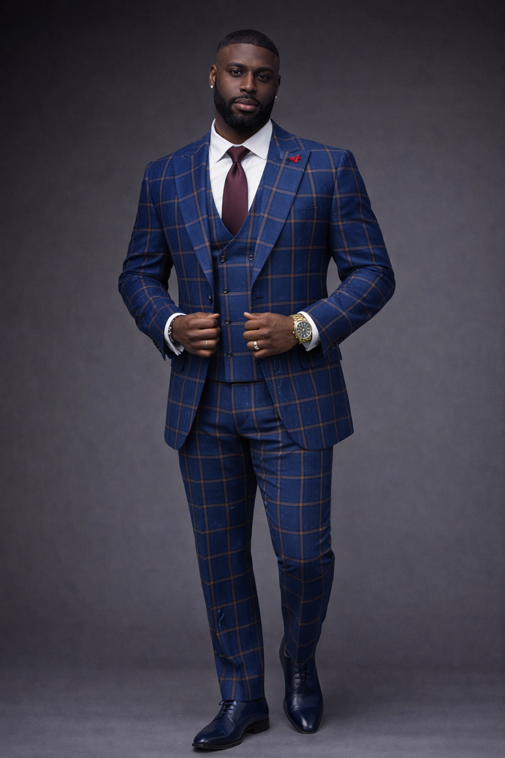 Blue Checked Three-Piece Suit
