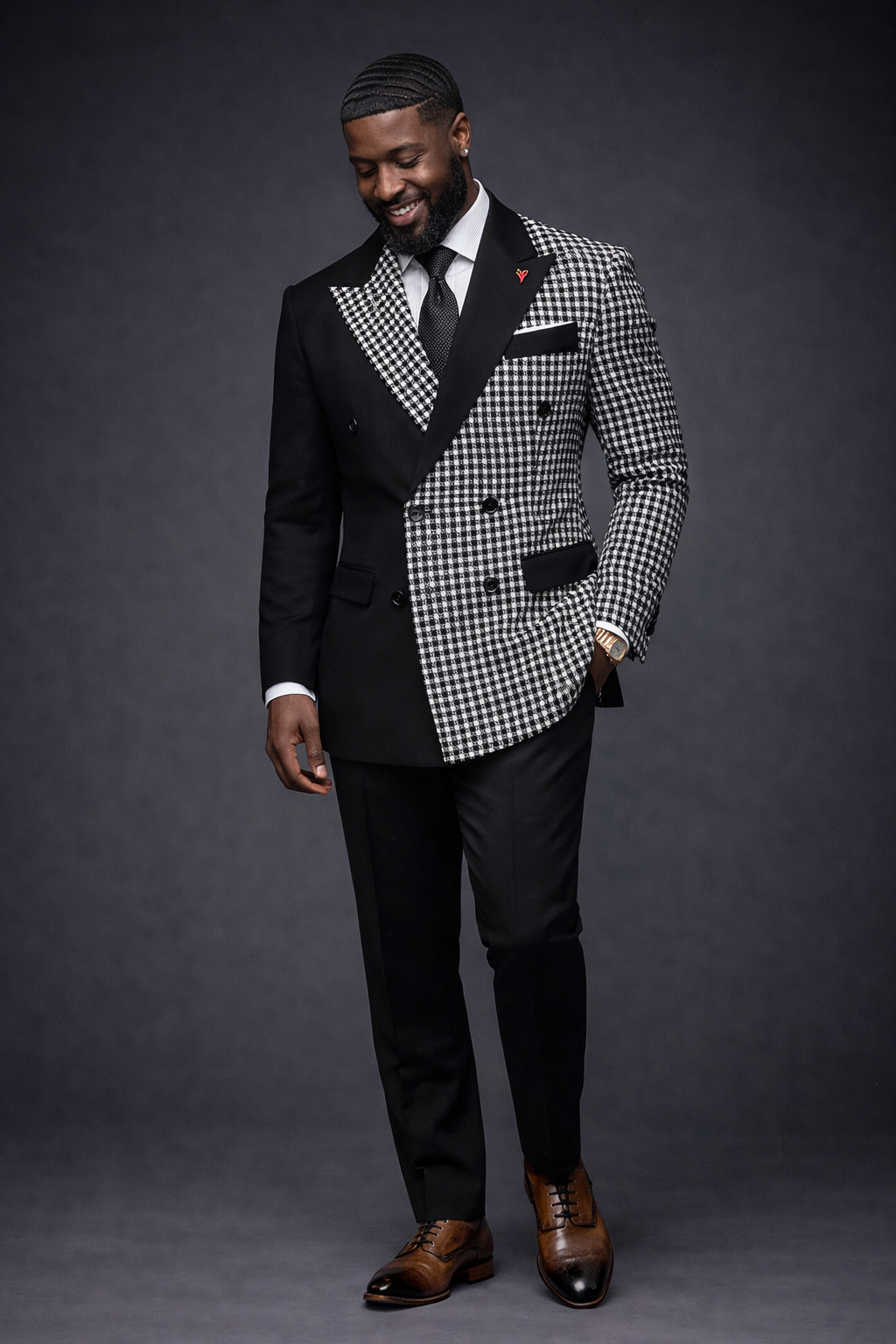 Two-Tone Checkered Men's Suit