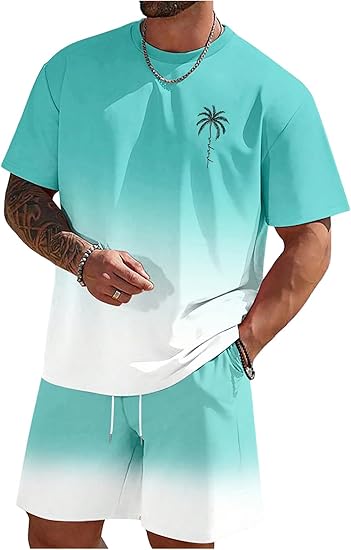 Men's Short Sets 2 Piece Outfits Tropical Graphic Tees and Shorts Sets Beach Vacation Outfits