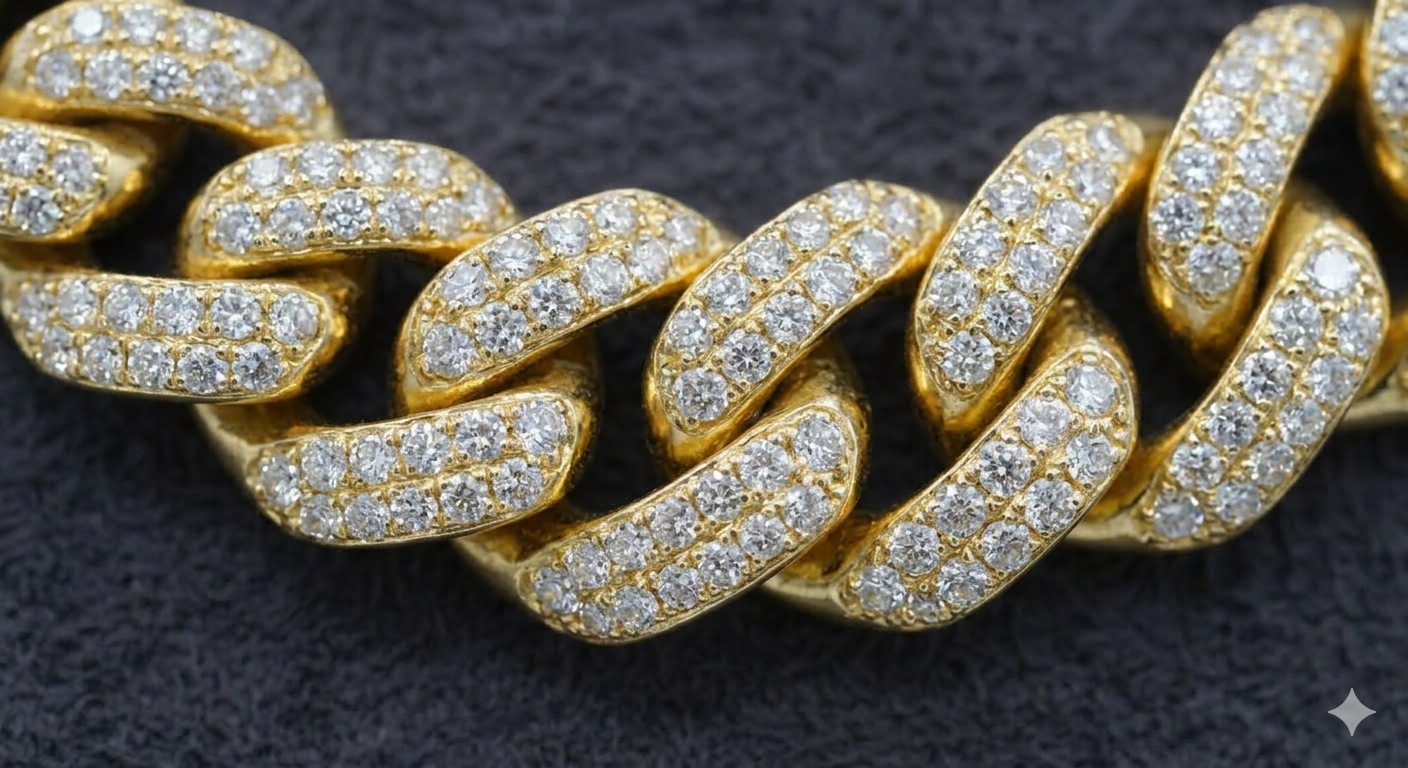 18K Yellow Gold Fully Paved Diamond Cuban Link Chain*