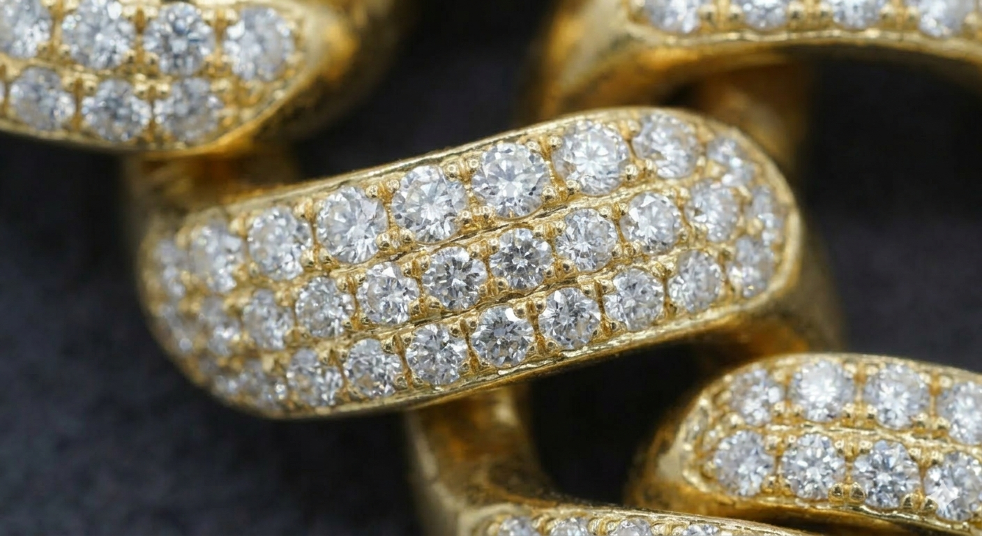 18K Yellow Gold Fully Paved Diamond Cuban Link Chain*