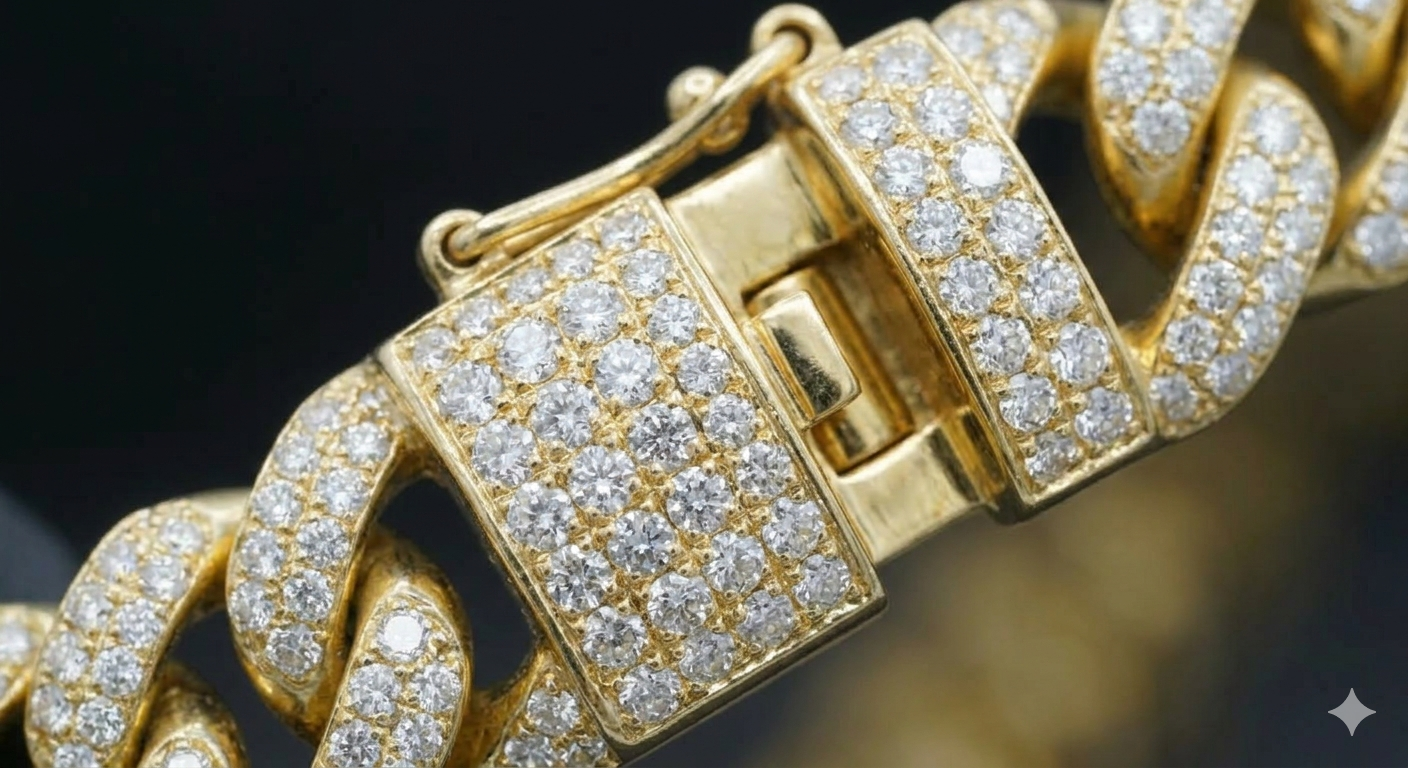 18K Yellow Gold Fully Paved Diamond Cuban Link Chain*