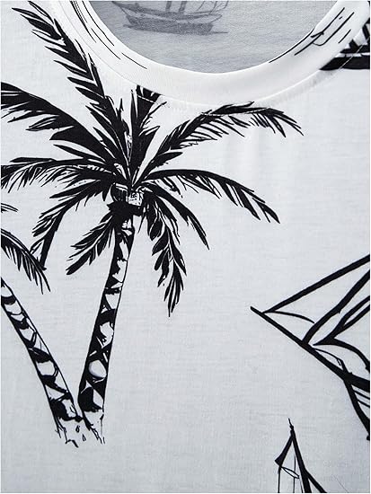 Men's 2 Piece Outfits Tropical Graphic Short Sleeve T-Shirt and Drawstring Waist Shorts Sets