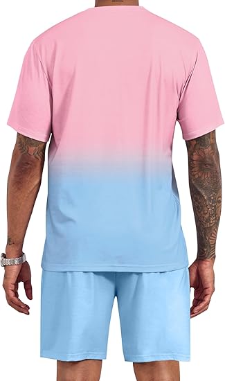 LecGee Men's 2 Piece Short Sleeve Tracksuit Tropical Graphic T Shirt Hawaiian Tee Solid Shorts Set Summer Casual Outfits