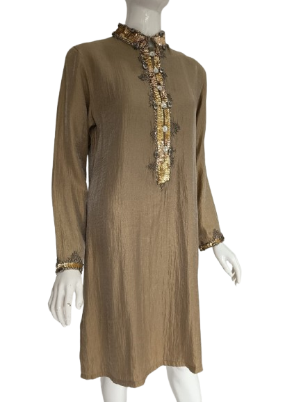 Embroidered Brown Tunic Dress