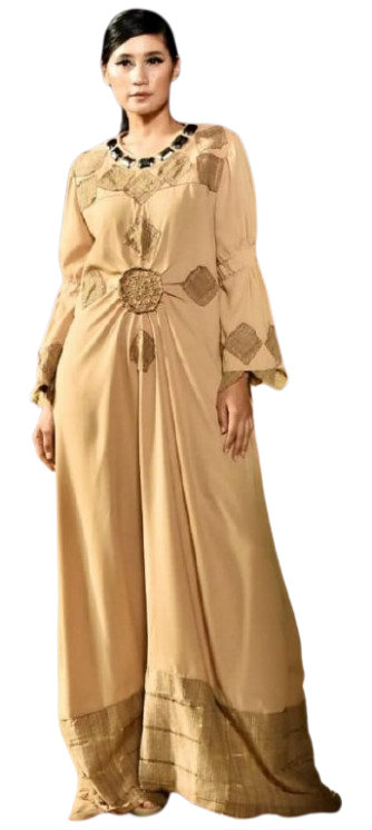 Embroidered Beige Kaftan Dress