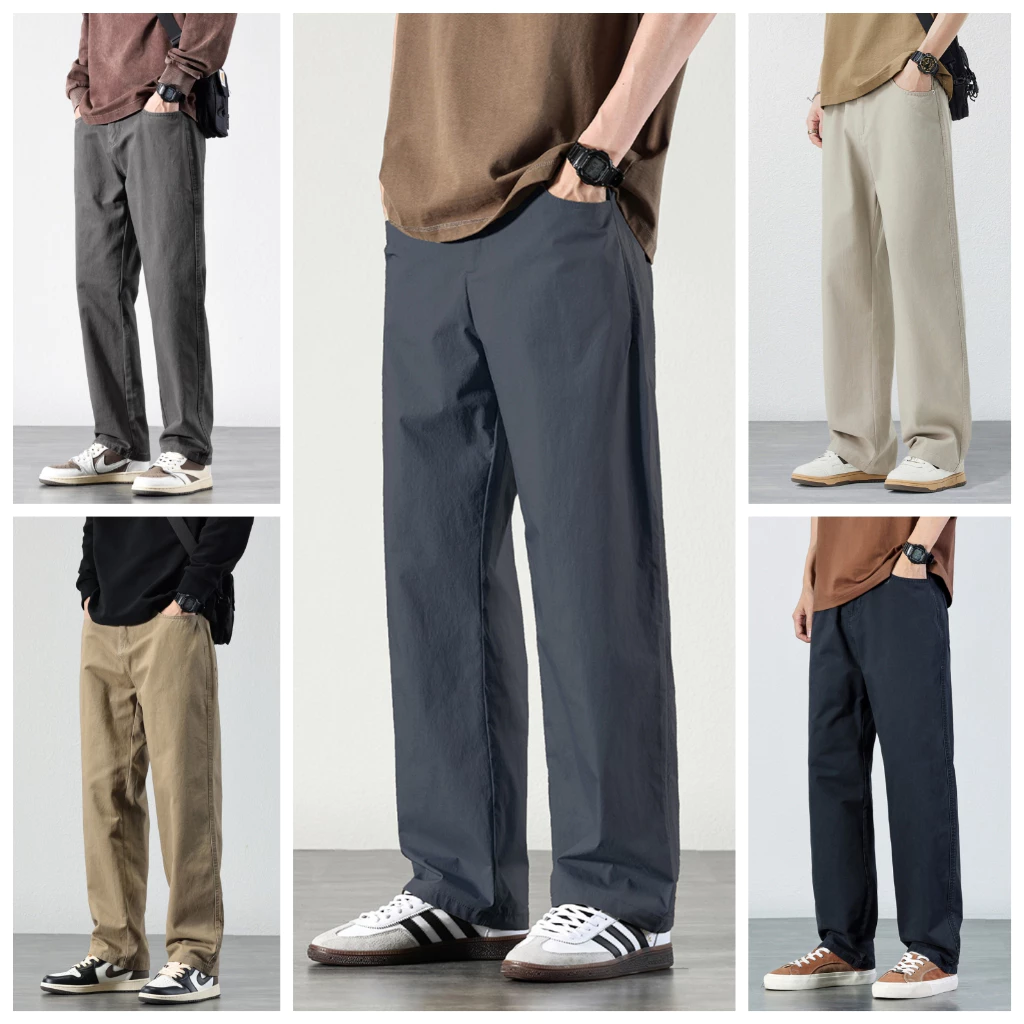 Men's Cotton Elastic waist Straight Pants