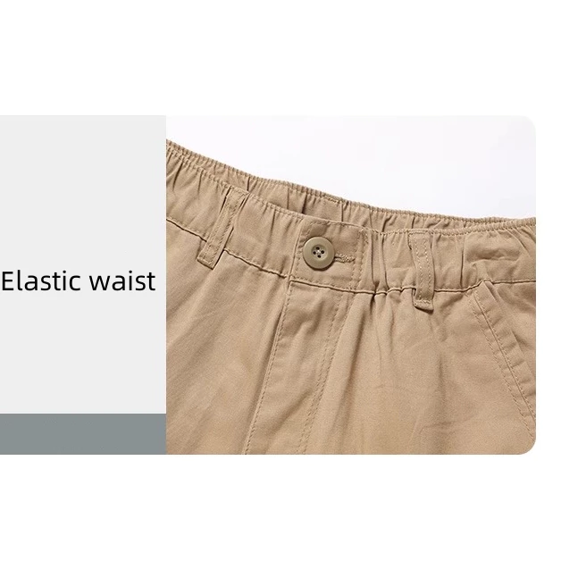 7 Colors Men's Cotton 6-Pocket Elastic waist Straight Pants（No Elasticity）