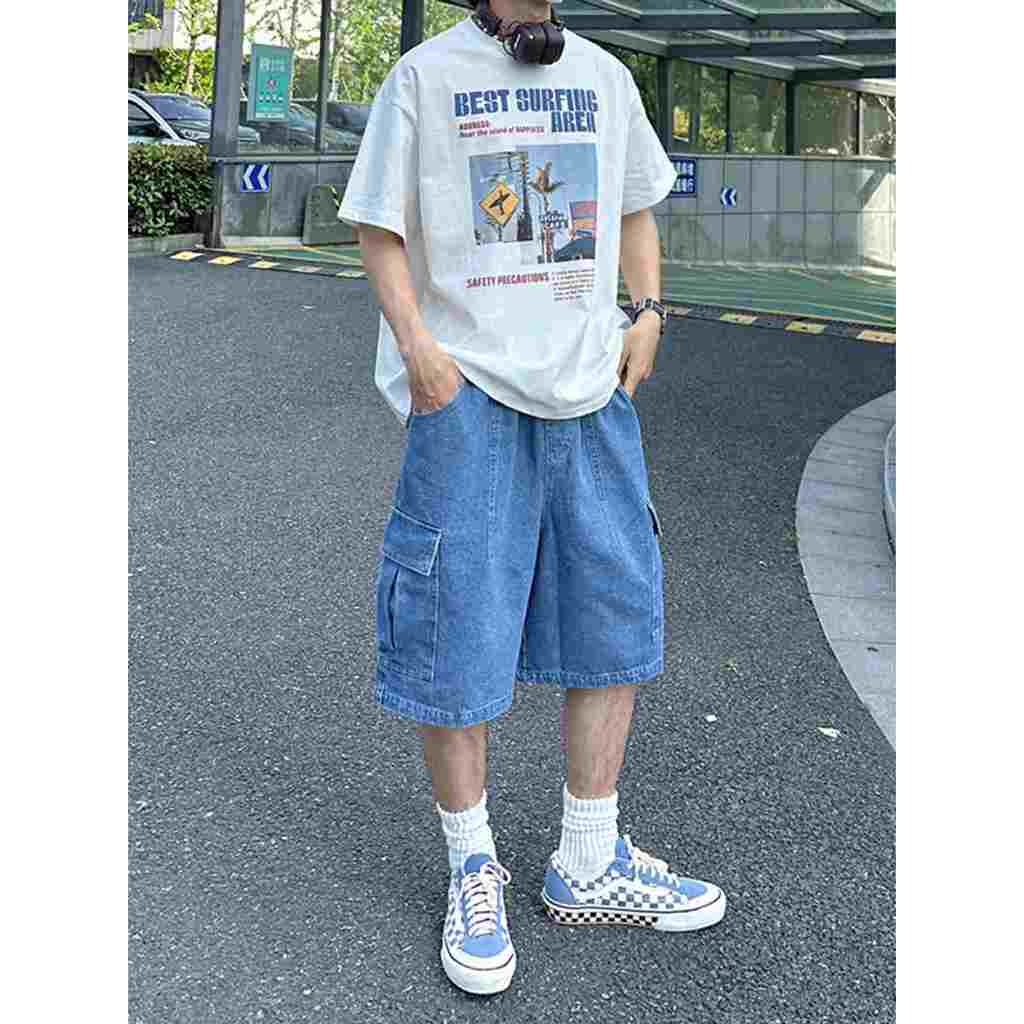 Unisex 2 styles 6-pockets and 4-pockets denim cargo shorts and denim shorts 