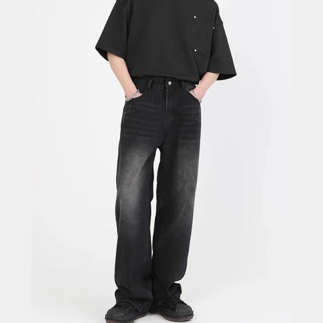 Oversized Men's Baggy Jeans Retro Washed Jeans Drape Straight Wide Leg Korean Jeans Denim Pants