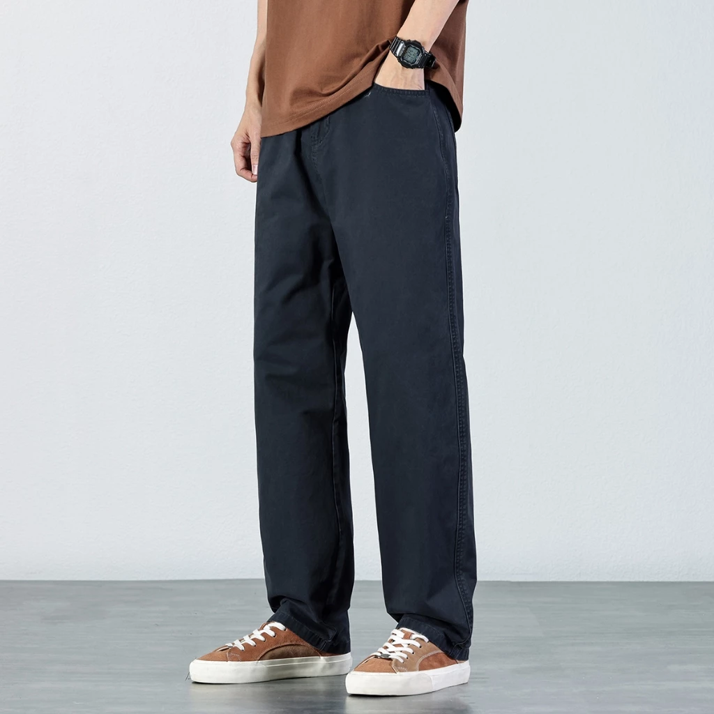 Men's Cotton Elastic waist Straight Pants