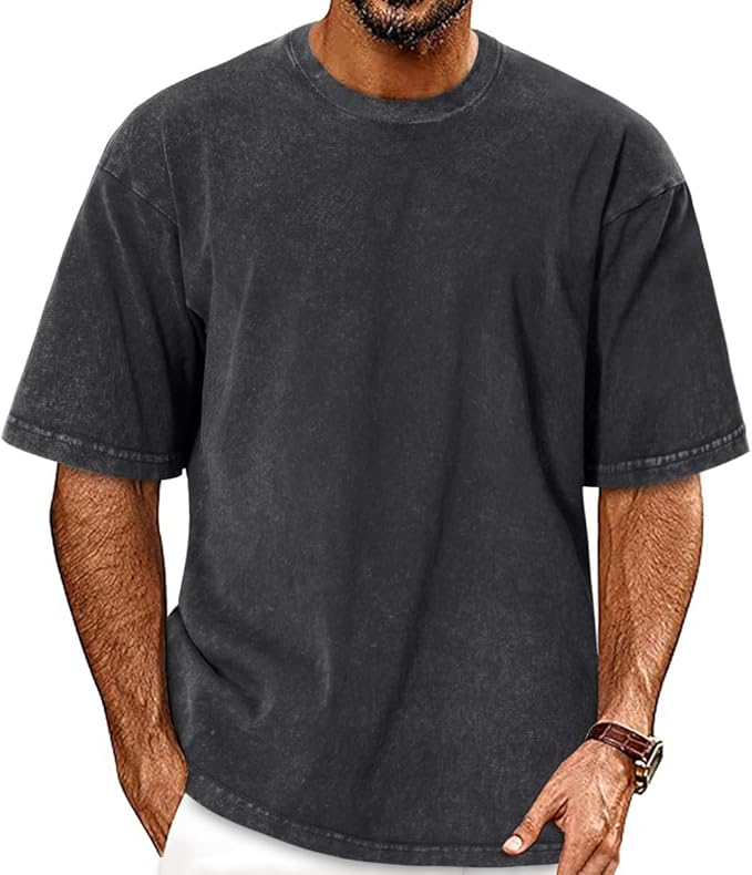 Oversized Tshirts for Men Short Sleeve Vintage Washed Basic Loose Tees