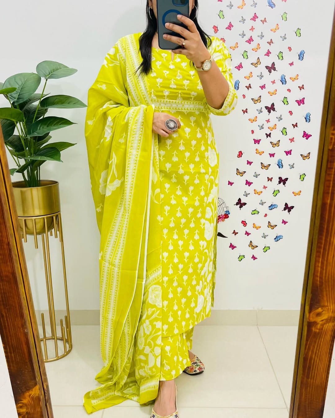 Yellow Printed Cotton Suit Set