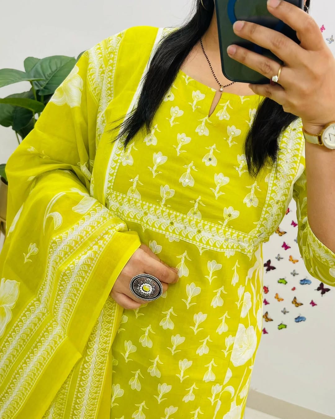 Yellow Printed Cotton Suit Set