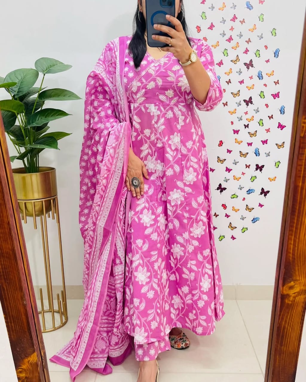 Pink Floral Anarkali Suit