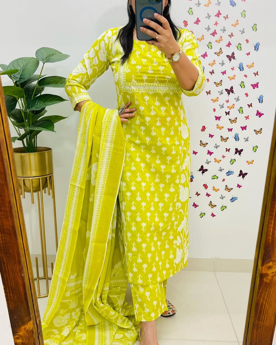 Yellow Printed Cotton Suit Set