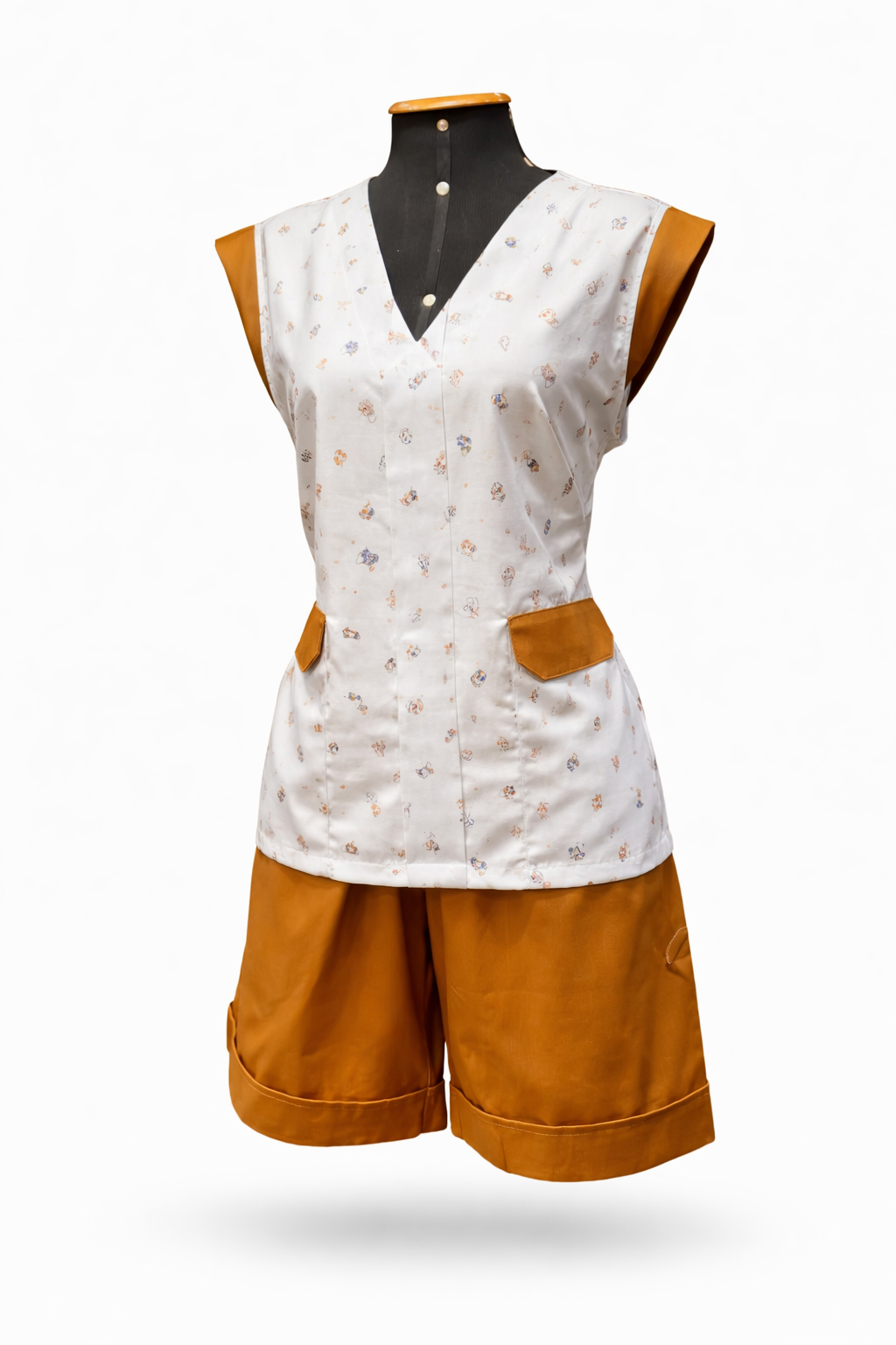 Conj Doméstica Estampado Short Mostarda