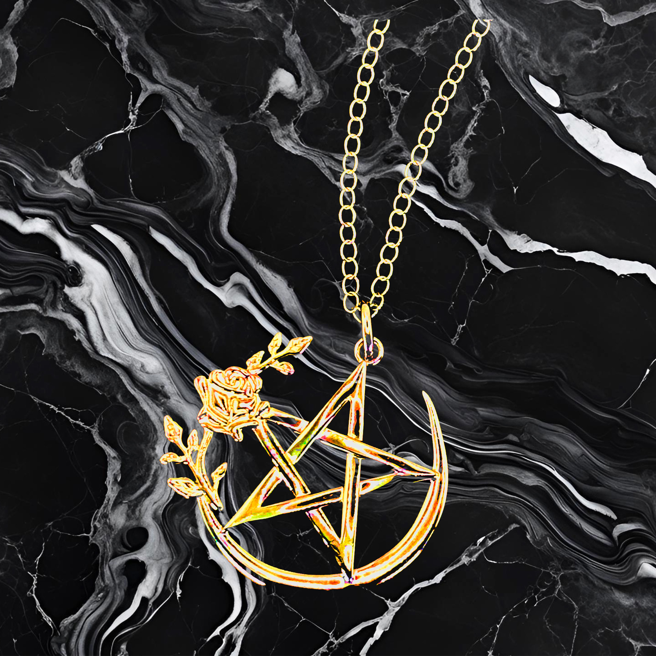 Gold Rose Pentagram Necklace: Spiritual Wiccan Pagan Witchcraft
