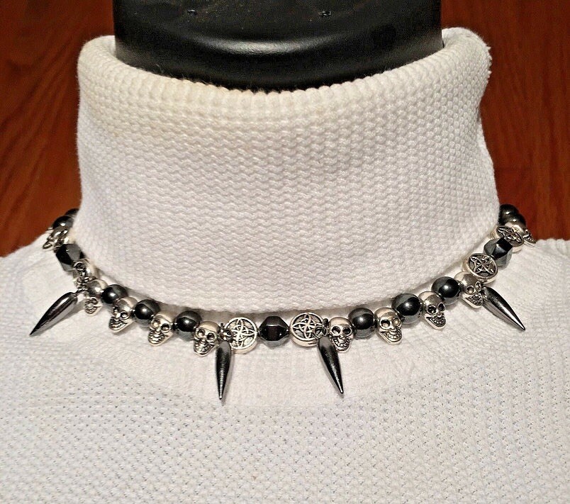 Silver & Hematite Goth Choker Necklace