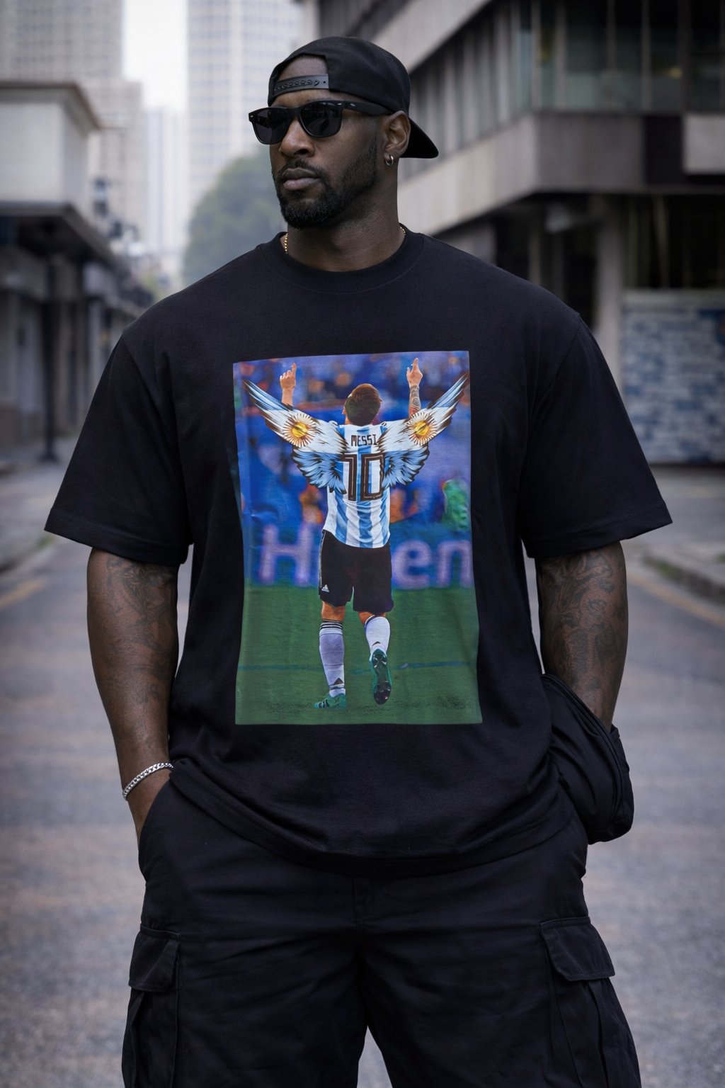 Camiseta Oversized Lionel Messi Graphic Preta