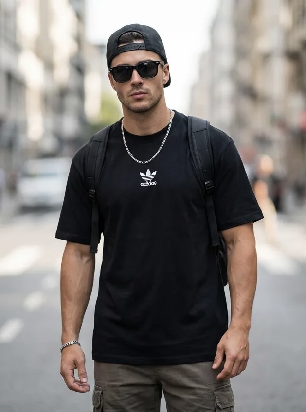 Camiseta Oversized Adidas Trefoil Preta