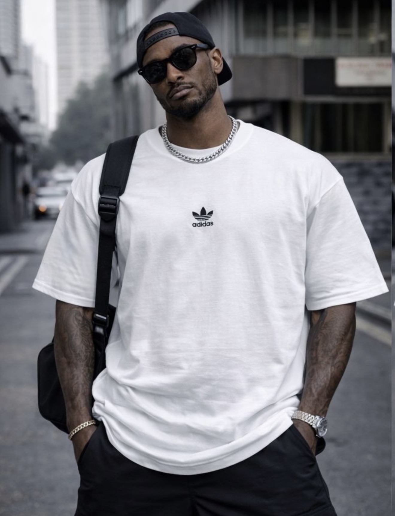 Camiseta Oversized Adidas Trefoil Branca