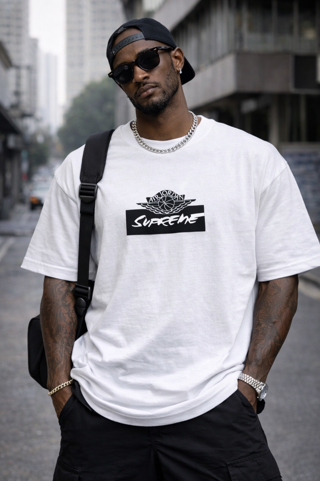 Camiseta Oversized Supreme x Jordan Brand Branca